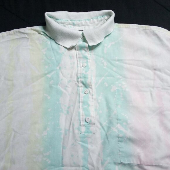 Vintage 80s Oak Hill Pastel Strokes Stripes Polo Shirt - Picture 1 of 7